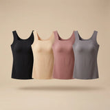 Bra vest with built-in cups in five colours: black, nude, blush, red and coffee