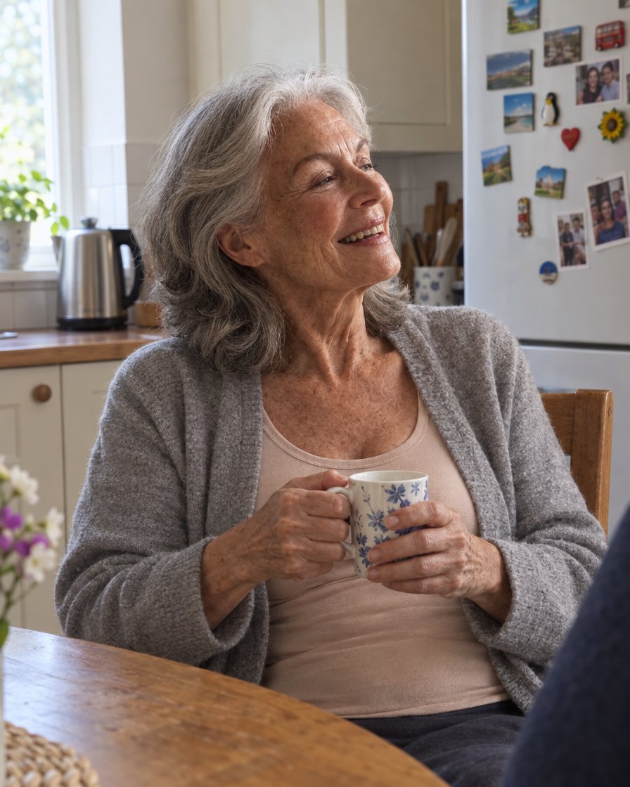 Woman relaxing at home in a non-wired bra vest