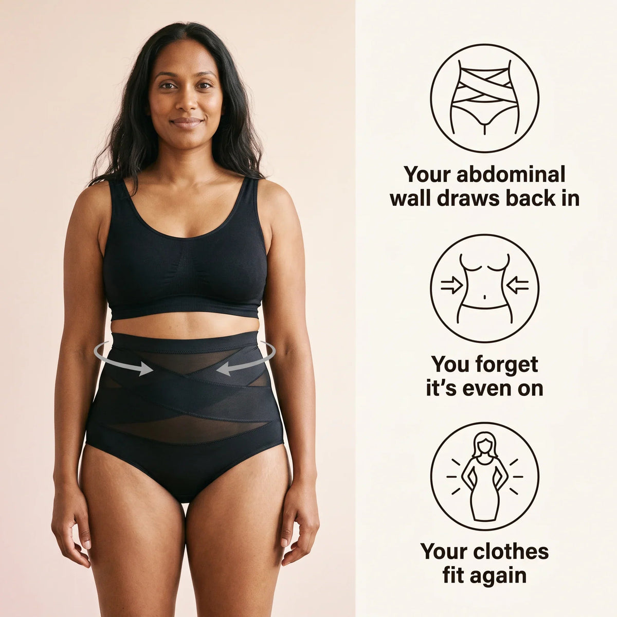 The postpartum support brief worn, front view