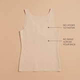 Back view of the bra vest – no hooks, no clasps, no band across the back