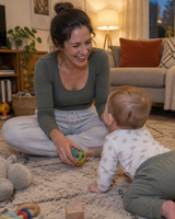 Mother playing on the floor with her baby